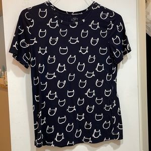 Super cute LOFT navy blue t shirt with white kitty faces